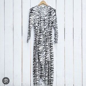 Black and White Zebra Print Inspired Wrap Dress Kimono